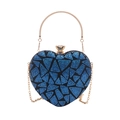 Blue geometric sequin heart-shaped evening bag with gold ring handle and chain strap - Blue