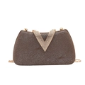 Coffee brown evening clutch bag with diamond-studded V decoration and chain strap - Dark Coffee
