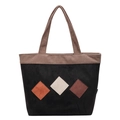 Retro color-block patchwork tote bag in black suede and brown corduroy trim - Black