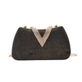 Vintage black evening bag with gold radial lines and a large rhinestone V-shaped clasp - Black & Gold
