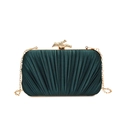 Dunkelgrüne plissierte Abendtasche aus Satin mit goldenem Astverschluss und Kette - Grün