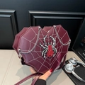 Gothic heart-shaped dark red shoulder bag with rhinestone spider and web pattern - Spider Red