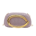 Pochette da sera rosa viola con strass di cristallo e anello irregolare in metallo dorato - Rosa
