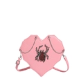 Rosafarbene herzförmige Umhängetasche mit Spinnennetz-Naht und Strass-Spinne Dekor - Strass Spinnenstil / Rosa