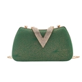 Green evening clutch with golden floral patterns and V-shaped rhinestone buckle - Green Gold