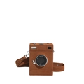 Retro camera-shaped crossbody bag in brown faux suede with adjustable wide strap - Brown