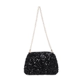 Elegant black sequin crossbody bag with gold chain strap for evening events - Black