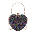 Heart-shaped evening clutch bag with multicolored sequins and golden metal handle - Rainbow