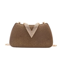 Bronze gold evening clutch bag with V-shaped rhinestone buckle and gold chain strap - Bronze
