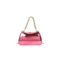 Borsa da sera in acrilico rosa a specchio con manico in perline e tracolla dorata - Rosso rosa