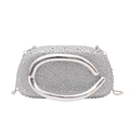 Elegant silver acrylic evening clutch bag with sparkling rhinestones and C-shaped metal handle - Silver