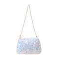 Sparkly white sequin crossbody bag with gold chain strap for elegant parties - White