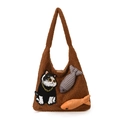 Sac fourre-tout marron en peluche avec décorations de chat et de poisson en relief - Marron