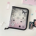 Detail of A5 glitter binder with zipper closure and black bow patterns for photocard storage - Black Star Binder Cover (No Inner Pages)