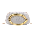 Silver sequin acrylic evening clutch with rhinestone trim and gold horseshoe handle - White