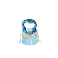 Cylindrical metallic blue mirror handbag with unique curved handle and gold chain strap - Blue