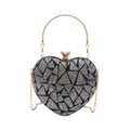 Black heart-shaped evening clutch with silver sequins and gold metal top handle - Silver
