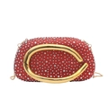 Elegant red acrylic clutch bag with sparkling white rhinestones and a gold C-handle - Red