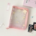 Detailed view of pink glitter PVC A5 binder with star patterns and zipper closure - Pink Star Binder Cover (No Inner Pages)