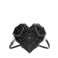 Gothic hartvormige schoudertas in zwart met wit spinnenweb borduursel en metalen kettingen - Zwart