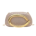 Champagne gold evening clutch bag with sparkling rhinestones and a large metal buckle - Brown