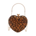 Borsa da sera a cuore con paillettes bronzo, manico dorato e tracolla a catena - Marrone