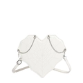 Witte hartvormige schoudertas met spinnenwebstiksels en zilveren kettingdetails - Wit