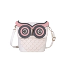 Cute white owl-shaped crossbody bag with pink accents and layered leather feathers - White