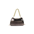 Deep metallic mirror acrylic evening clutch with gold beaded handle and chain strap - Black