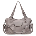 Retro taupe PU leather tote bag with star rivets and adjustable shoulder strap - Light Gray
