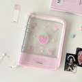 Pink strawberry A5 binder organizer with glitter PVC cover and metal six-ring mechanism - Pink Strawberry Binder Cover (No Inner Pages)