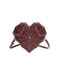 Donkerrode hartvormige schoudertas met wit spinnenweb borduursel en zilveren ketting - Eenvoudige Stijl / Rood