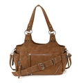 Sac fourre-tout rétro en cuir marron avec rivets et bandoulière à œillets - Marron