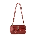 Borsa a spalla retrò a pois rossi e bianchi con tasche frontali e ciondolo a cuore - Rosso