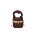 Dark brown cylindrical acrylic evening bag with gold chain and top handle strap - Matte Coffee