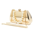 Sac de soirée chic en métal doré avec poignée en perles et texture à rayures fines - Style à Texture Verticale (Avec Poignée en Perle) / Style 1 Avec Chaîne de Perles