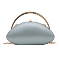 Silver-blue metallic evening clutch with gold handles and chain strap on white background - Blue