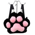 Cute black plush cat paw backpack with pink pads and soft faux fur texture - Black