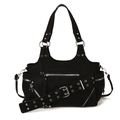 Sac seau noir en daim mat avec rivets, accessoires argentés et détails de style punk - Noir