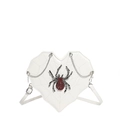 Weiße herzförmige Gothic-Umhängetasche mit gesticktem Spinnennetz und Kristallspinne-Detail - Strass Spinnenstil / Weiß