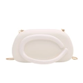 Minimalist white metal evening clutch bag with circular handle and gold chain strap - White