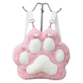 Pink plush 3D cat paw backpack with soft white paw pads and white shoulder straps - Pink