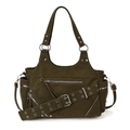 Sac à main vintage vert olive en simili cuir avec rivets et fermetures éclair - Vert