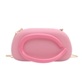 Pink silicone handbag with iconic C-shaped handle and gold chain strap on white background - Pink