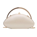 Elegant cream acrylic egg-shaped clutch bag with golden metal handle and chain strap - White