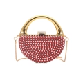 Sparkling red rhinestone evening bag with semi-circular gold handle and metal chain strap - Style 2 Red