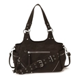 Sac fourre-tout moto marron foncé vintage avec rivets en métal et multi-poches - Marron