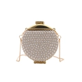 Mini pochette da sera rotonda color oro champagne con strass scintillanti e catena - Cachi
