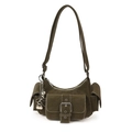 Borsa a tracolla vintage verde oliva con tasche multiple e catena con ciondolo a cuore - Verde