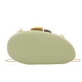 Pale green pebble shaped acrylic clutch bag with artistic metallic clasp and gold chain - Light Green